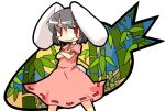  bamboo bamboo_forest black_hair blush_stickers bunny_ears carrot chibi crossed_arms dress forest inaba_tewi iyau nature red_eyes short_hair smirk solo touhou 