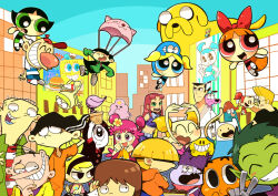  6+boys 6+girls ^_^ adventure_time alien beast_boy_(dc) billboard billy_(grim_adventures) black_hair blonde_hair blooregard_q_kazoo blossom_(ppg) blush blush_stickers brown_hair bubbles_(ppg) building burger buttercup_(ppg) captain_k'nuckles cartoon_network cheese_(foster's) chowder_(character) chowder_(series) city closed_eyes codename:_kids_next_door colored_skin colored_tongue commentary_request company_connection courage_(character) courage_the_cowardly_dog crossover darwin_watterson day dc_comics dee_dee dexter's_laboratory double_bun doughnut ed_(ed_edd_n_eddy) ed_edd_n_eddy edd_(ed_edd_n_eddy) eddy_(ed_edd_n_eddy) everyone finn_the_human fish_boy flying food foster's_home_for_imaginary_friends gir_(invader_zim) green_hair green_skin grin hair_bun hair_over_eyes hat hi_hi_puffy_amiyumi invader_zim iris_(ruby_gloom) jake_the_dog jenny_wakeman johnny_bravo johnny_bravo_(series) laughing lumpy_space_princess mac_(foster's) mandy_(grim_adventures) midriff mina_and_the_count mr._happy mr._men_&amp;_little_miss multiple_boys multiple_girls my_life_as_a_teenage_robot nickelodeon numbuh_3 numbuh_4 one-eyed oonuki_ami orange_hair parachute pink_hair pompadour ponytail powerpuff_girls red_hair robot_girl ruby_gloom samurai_jack samurai_jack_(character) sky sleeves_past_wrists smile snail_(adventure_time) spongebob_squarepants spongebob_squarepants_(series) starfire sunglasses teen_titans teeth the_amazing_world_of_gumball the_grim_adventures_of_billy_&amp;_mandy the_marvelous_misadventures_of_flapjack toon_(style) tsunoji v venus_(ruby_gloom) wilhelmina_mina_harper_(mina_and_the_count) zim_(invader_zim) 