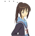  cardigan genderswap kyon kyonko ponytail school_uniform solo suzumiya_haruhi_no_yuuutsu 