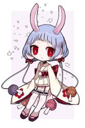 1girl animal_ears black_hair butter_run commentary_request floral_print frilled_thighhighs frills garter_straps gekokujou_hana hair_ornament highres japanese_clothes magical_girl mahou_shoujo_ikusei_keikaku mahou_shoujo_ikusei_keikaku_limited obi rabbit_ears rabbit_girl red_eyes sash short_hair thigh-highs white_thighhighs wide_sleeves 