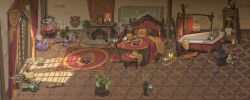  alarm_clock barrel bathtub bathtub_tray bedroom book book_stack book_stand bottle brick_wall candle candlestand candy candy_jar cauldron chinese_commentary clock commentary_request croissant curtains emblem faucet fireplace food fruit hanxiaodan highres impasto indoors inkwell jar lantern letter lollipop lovebrush_chronicles map_(object) milk muntins mushroom no_humans official_art open_book paper photo_(object) pillow pitcher_plant plant potted_plant red_theme rug scenery scroll scrubber shelf soap_bottle stool strawberry sunlight swirl_lollipop tassel tile_floor tiles towel tray vase window window_shadow 