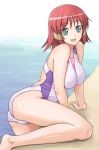  competition_swimsuit e20 green_eyes one-piece_swimsuit pool poolside quiz_magic_academy red_hair redhead ruquia short_hair swimsuit 