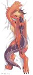  1girl absurdres artist_name dakimakura_(medium) dated dragon_girl full_body furry highres hololive hololive_alternative horns kiryu_coco kiryu_coco_(dragon) kivo lying on_stomach solo tail violet_eyes wings 