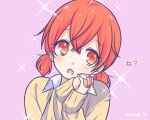  1girl aho_no_sakata hand_up long_sleeves looking_at_viewer niconico open_mouth red_eyes redhead rummy_73 sakako_(aho_no_sakata) simple_background twintails urashimasakatasen utaite_(singer) 