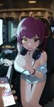 1girl absurdres ahoge bare_shoulders bracelet breasts fang headphones headphones_around_neck heterochromia highres hololive houshou_marine huge_filesize indoors jewelry keyboard_(computer) large_breasts looking_at_viewer mouse_(computer) off_shoulder parted_lips phone red_eyes redhead revision sitting sweatdrop tonki two_side_up virtual_youtuber yellow_eyes 