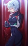  1girl absurdres ayanami_rei black_bodysuit blue_hair bodysuit breasts cowboy_shot evangelion:_3.0_you_can_(not)_redo hairpods highres huge_filesize hyunwoo interface_headset neon_genesis_evangelion pilot_suit plugsuit rebuild_of_evangelion red_eyes short_hair small_breasts solo standing 