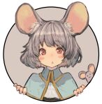  1girl animal_ear_fluff animal_ears blue_capelet blush capelet commentary_request grey_hair kemomin_nosuke looking_at_viewer mouse mouse_ears nazrin one-hour_drawing_challenge red_eyes short_hair solo touhou upper_body 
