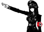  1girl artist_request belt_buckle black_eyes black_hair breasts buckle copyright_request hat large_breasts looking_at_viewer medal military military_uniform nazi nazi_party_pin necktie oekaki peaked_cap salute straight-arm_salute straight_hair uniform 
