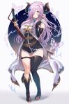  1girl absurdres asymmetrical_footwear bangs belt blue_eyes blush boots braid closed_mouth coat commentary_request draph elbow_gloves fingerless_gloves full_body gloves granblue_fantasy hair_ornament hair_over_one_eye high_heels highres horns katana knee_boots long_hair looking_at_viewer multiple_belts narmaya_(granblue_fantasy) oh_(aung_ae) pink_hair pointy_ears shadow shiny shiny_skin simple_background sleeveless standing sword thigh-highs thigh_boots thigh_strap thighs tied_hair weapon 