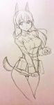  1girl animal_ears ass_visible_through_thighs blush breasts cropped_legs dog_ears dog_tail eila_ilmatar_juutilainen hair_between_eyes ikeda_sakura long_hair looking_at_viewer medium_breasts monochrome shirt_tug sketch solo strike_witches tail thigh_gap thighs world_witches_series 