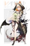  1girl amputee animal_ears bandage_over_one_eye bat_wings black_hair black_panties blonde_hair chimera collarbone colored_inner_hair commentary_request cross dragon_horns dragon_tail fangs fingernails flower fox_ears fox_tail full_body gradient_hair highres horns impaled long_fingernails monster_girl multicolored_hair original panties paws prosthesis prosthetic_arm prosthetic_leg red_eyes shirt solo stitches t-shirt tail underwear vampire wings zenmaibook 