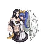  1boy 1girl bare_shoulders black_hair blue_hair choker couple dizzy_(guilty_gear) guilty_gear guilty_gear_xrd guilty_gear_xx hug long_hair long_sleeves midriff ponytail red_eyes smile testament_(guilty_gear) white_dress 