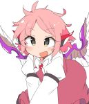  animal_ears blush_stickers brown_dress commentary_request dress feathered_wings grey_eyes ini_(inunabe00) leaning_forward long_sleeves messy_hair mystia_lorelei no_hat no_headwear open_mouth pink_hair shirt short_hair simple_background smile touhou white_background white_shirt wings 