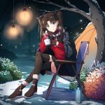  1girl absurdres black_hair camping fate_(series) highres long_hair looking_at_viewer solo tohsaka_rin twintails 