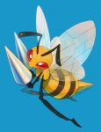  bee beedrill blue_background bug commentary_request full_body gen_1_pokemon highres insect kikuyoshi_(tracco) no_humans pokemon pokemon_(creature) red_eyes shiny signature solo 
