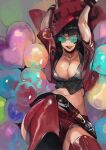  1girl arms_up bangs belt blunt_bangs boots breasts glasses gloves guilty_gear guilty_gear_strive hat hyakuhachi_(over3) i-no jacket large_breasts midriff mole mole_above_mouth red_headwear red_jacket red_legwear red_lips red_shorts shorts sunglasses thigh-highs thigh_boots venus_symbol witch_hat 
