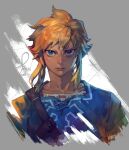  1boy blonde_hair blue_eyes blue_shirt chest_belt closed_mouth dated link looking_at_viewer male_focus pigeon666 pointy_ears shirt sidelocks signature solo the_legend_of_zelda upper_body 