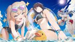  3girls azur_lane bache_(azur_lane) baltimore_(azur_lane) beach bikini blue_sky breasts clouds kotoribako multiple_girls ocean official_art outdoors prinz_eugen_(azur_lane) sky swimsuit water 