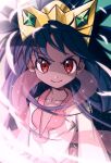  1girl bangs big_hair blurry closed_mouth collarbone commentary dark-skinned_female dark_skin eudetenis eyelashes highres iris_(pokemon) long_hair pokemon pokemon_(game) pokemon_bw2 purple_hair red_eyes smile solo sparkle upper_body 