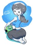  1girl absurdres ass ball black_eyes black_hair breasts feet grey_pants highres kneeling looking_at_viewer looking_back open_mouth pants rariatto_(ganguri) shading sideboob soccer_ball thighs toes triangle_mouth wii_fit wii_fit_trainer wii_fit_trainer_(female) yoga_pants 