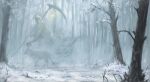  anato_finnstark death_(entity) forest from_side ghost highres holding holding_scythe lantern nature original scythe snow tree white_theme wolf 