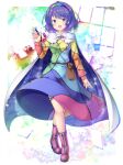 1girl aka_tawashi blue_eyes cape dress highres multicolored multicolored_clothes multicolored_dress multicolored_hairband patchwork_clothes pointing pointing_up rainbow rainbow_gradient red_button sky_print solo tenkyuu_chimata touhou two-sided_cape two-sided_fabric unconnected_marketeers white_cape 