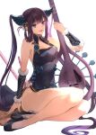  1girl ass bangs bare_legs black_eyes black_hair breasts china_dress chinese_clothes dress fate/grand_order fate_(series) highres holding holding_instrument hoshi_rasuku instrument long_hair lute_(instrument) open_mouth simple_series sitting smile solo twintails white_background yang_guifei_(fate) 