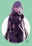  1girl benoit_picard black_shorts blue_eyes blue_hair breasts byleth_(fire_emblem) byleth_eisner_(female) cowboy_shot dagger fire_emblem fire_emblem:_three_houses framed_breasts highres knife large_breasts looking_at_viewer shorts smile solo underbust weapon 