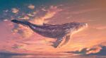  absurdres anato_finnstark artist_name clouds flying flying_whale from_side highres no_humans ocean outdoors sky sunset whale 