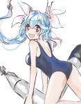  1girl bangs blue_hair blue_swimsuit blush breasts eyebrows_visible_through_hair hair_ribbon head_tilt headgear highres i-19_(kancolle) kantai_collection long_hair momosio2f multicolored_hair one-hour_drawing_challenge one-piece_swimsuit open_mouth pink_hair red_eyes ribbon simple_background sketch solo star-shaped_pupils star_(symbol) swimsuit symbol-shaped_pupils torpedo white_background 