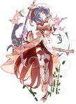  1girl armor bangs bare_shoulders black_hair detached_sleeves fox_mask hair_ornament holding holding_weapon hood japanese_clothes long_hair looking_at_viewer mask meyoichika mizutsune mizutsune_(armor) monster_hunter_(series) monster_hunter_rise parted_lips short_hair simple_background skirt smile solo thigh-highs weapon 