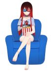  3d_glasses anklet bare_legs bare_shoulders barefoot choker epic_fail_project epica-chan erica_naito food highres jewelry long_hair mechanical_arms mechanical_parts movie_theater original popcorn redhead sitting toes 