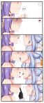  ! ... 2girls ? after_kiss black_choker blue_hair blush carrot_hair_ornament choker finger_to_another&#039;s_mouth food-themed_hair_ornament hair_ornament highres hololive hololive_indonesia kiss makeitezz21 moona_hoshinova multiple_girls open_mouth parted_lips purple_hair saliva saliva_trail teeth tongue tongue_out twitter_username usada_pekora virtual_youtuber yuri 