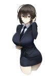  1girl absurdres bangs black_hair breasts brown_eyes dokshuri highres huge_breasts long_hair necktie office_lady original skirt uniform 