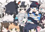 ! 1boy 1other 6+girls :3 :d aak_(arknights) animal_ear_fluff animal_ears arknights bangs black_cape black_footwear black_gloves black_hair black_jacket blaze_(arknights) blonde_hair blue_eyes boots braid brown_background cabbie_hat cape cat_ears chibi cliffheart_(arknights) closed_mouth colored_eyelashes computer cup doctor_(arknights) error_message eyebrows_visible_through_hair fang fur-trimmed_cape fur_trim gloves green_eyes grey_eyes grey_hair hairband hat hood hood_up hooded_jacket jacket jessica_(arknights) laptop leopard_ears long_hair lying melantha_(arknights) minigirl mint_(arknights) mousse_(arknights) mug multicolored_hair multiple_girls on_side one_eye_closed open_clothes open_jacket open_mouth parted_lips paw_gloves paws ponytail pramanix_(arknights) purple_hair red_hairband redhead rosmontis_(arknights) shirt shoe_soles silverash_(arknights) simple_background skyfire_(arknights) smile someyaya spoken_exclamation_mark streaked_hair sweat thick_eyebrows very_long_hair violet_eyes white_hair white_headwear white_jacket white_shirt