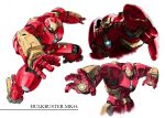  asagen blue_eyes character_name cropped_torso glowing glowing_eyes hulkbuster iron_man leaning_forward looking_down marvel mecha multiple_views open_hands science_fiction upper_body white_background 