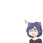  1girl :o ^^^ a-chan_(hololive) blue_hair bow commentary_request glasses green_eyes hair_bow hololive open_mouth ponytail popup semi-rimless_eyewear solo sweatdrop under-rim_eyewear upper_body virtual_youtuber 