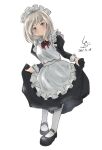  1girl alternate_costume apron artist_logo black_dress black_footwear blonde_hair blue_eyes commentary_request dated dress enmaided frilled_apron frills full_body highres kantai_collection ld_(luna_dial398) long_hair looking_at_viewer maid maid_headdress mary_janes one-hour_drawing_challenge shoes simple_background skirt_hold solo u-511_(kancolle) white_apron white_background white_legwear 