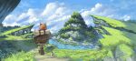  brown_footwear brown_hair character_request clouds day granblue_fantasy imoman landscape outdoors ponytail river scenery sky walking 
