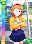  blush character_name closed_eyes jacket love_live!_school_idol_festival love_live!_sunshine!! orange_hair short_hair smile takami_chika 