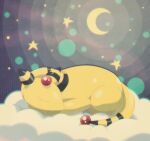  ampharos chromatic_aberration closed_eyes clouds commentary crescent english_commentary gazing_eye gen_2_pokemon lying no_humans on_stomach pokemon pokemon_(creature) shiny sleeping solo star_(symbol) 