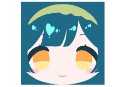  1girl :> absurdres blush_stickers chibi chibi_only close-up closed_mouth edomura_niniko green_hair highres looking_at_viewer no_lineart official_art portrait second-party_source simple_background smile solo touhoku_zunko transparent_background voiceroid yellow_eyes 