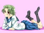  green_hair mas red_eyes saki school_uniform serafuku short_hair someya_mako 