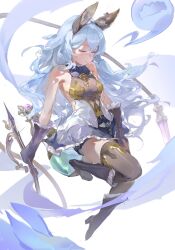  animal_ears blue_hair boots closed_eyes dress erune ferry_(granblue_fantasy) gloves granblue_fantasy thigh-highs whip ya_(user_zkru4882) 