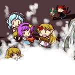  blonde_hair chibi green_hair horn horns hoshiguma_yuugi kaenbyou_rin kisume komeiji_koishi komeiji_satori mizuhashi_parsee purple_hair red_hair redhead shower_cap socha touhou 