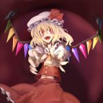  crazy_eyes fangs flandre_scarlet hat nagihito open_mouth red_eyes ribbon short_hair side_ponytail solo touhou wings 