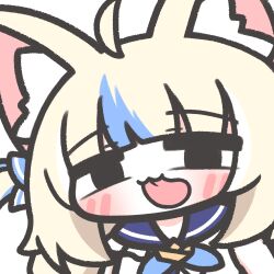  1girl absurdres animal_ear_fluff animal_ears black_hair blonde_hair blue_hair blue_sailor_collar cat_ears chibi chibi_only commentary fish_girl highres indie_virtual_youtuber long_hair looking_at_viewer miyaoo1224 sailor_collar sameko_saba sameko_saba_(1st_costume) shirt simple_background solo upper_body white_background white_shirt 