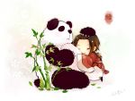  animal_hug axis_powers_hetalia bamboo chibi china_(hetalia) closed_eyes male panda saiyki solo 