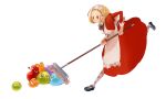  blonde_hair blue_eyes broom kikimora maid maid_headdress menokurage pantyhose plaid puyopuyo short_hair slime tartan teardrop 