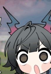 1girl animated_gif arknights arknights:_endfield chen_qianyu_(arknights) horns long_hair open_mouth shocked_eyes surprised